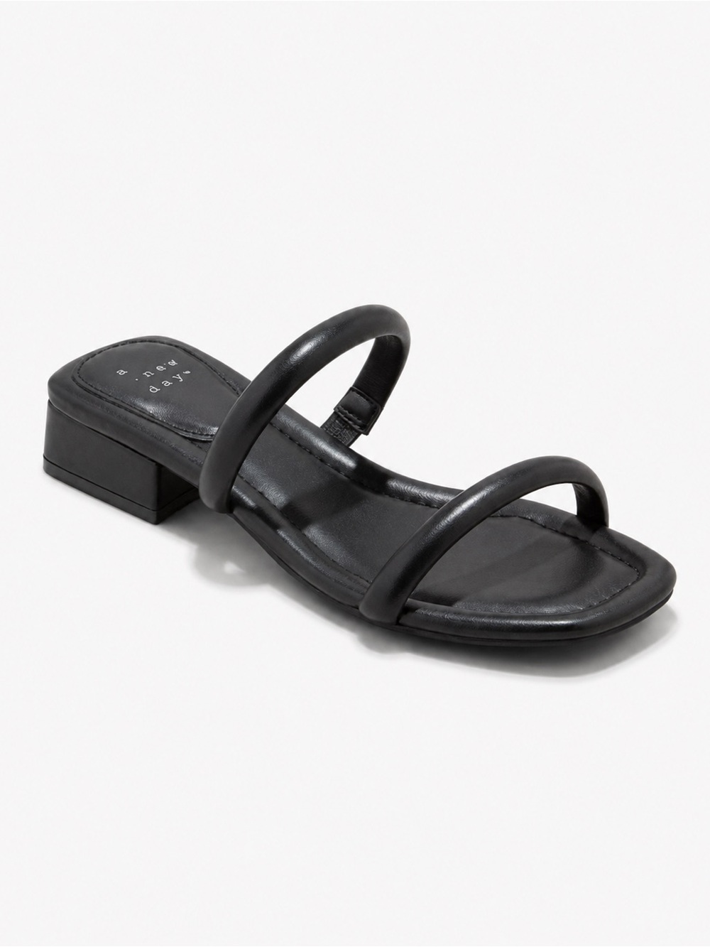 A New Day Annie Slides 8 Double Strap Mule Sandals Black Block Heel Low Casual